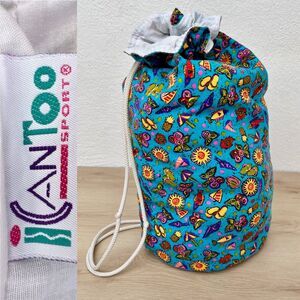 Vintage 90s iCantoo Sport 100% Cotton Beach Motif Drawstring Backpack Cinch Bag